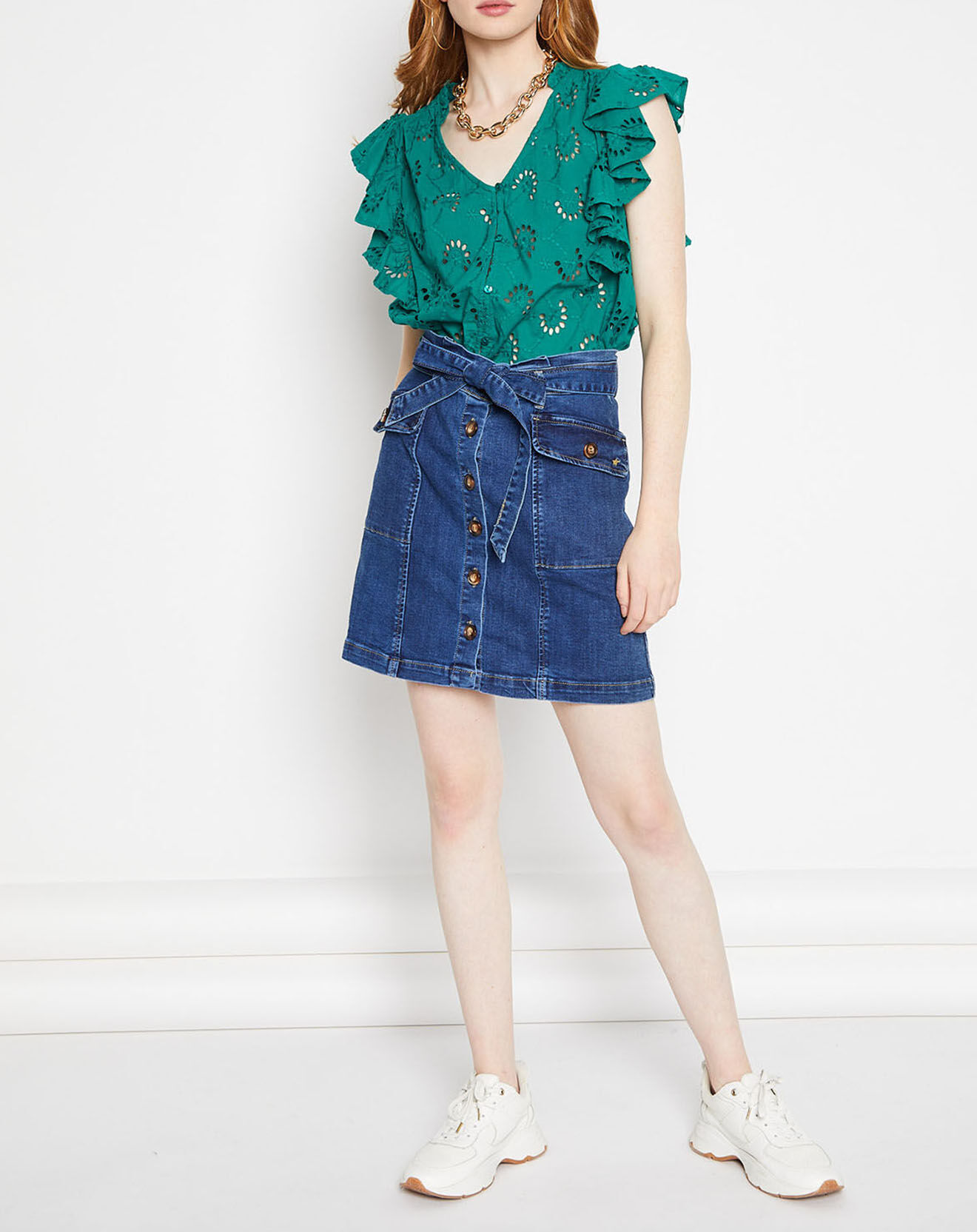 La Petite Etoile Top ajouré Cordelia boutonné vert