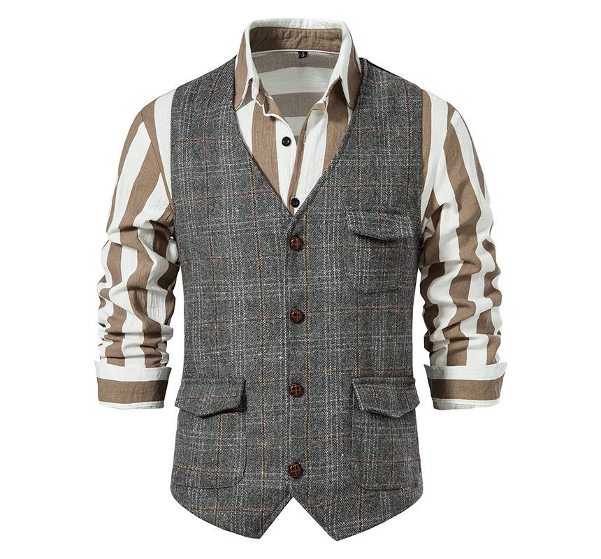 Fireon - V-hals geruit vest met knoopjes