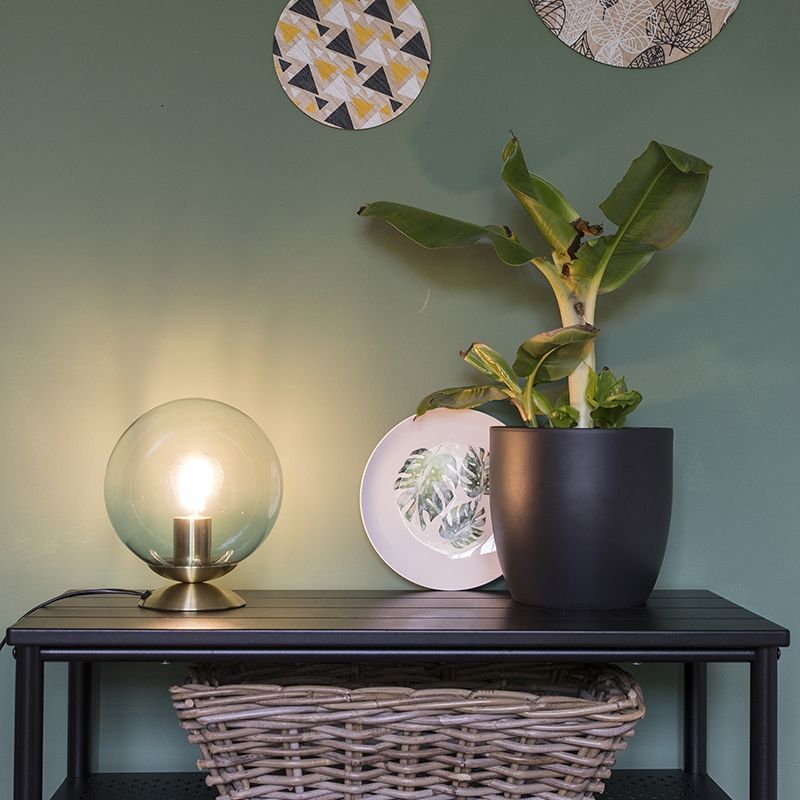 Art deco tafellamp messing met blauw glas - Pallon