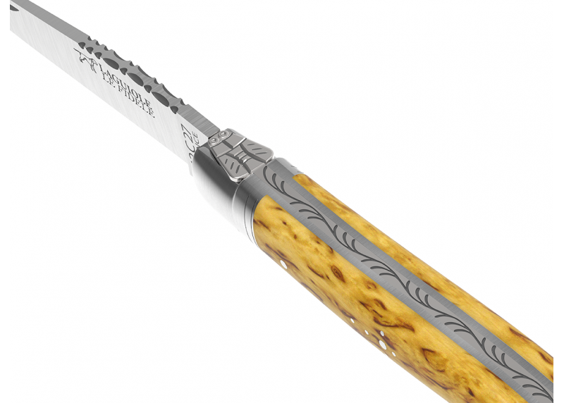 Couteau Laguiole avec un manche en bois de bouleau et 1 mitre en acier inoxydable