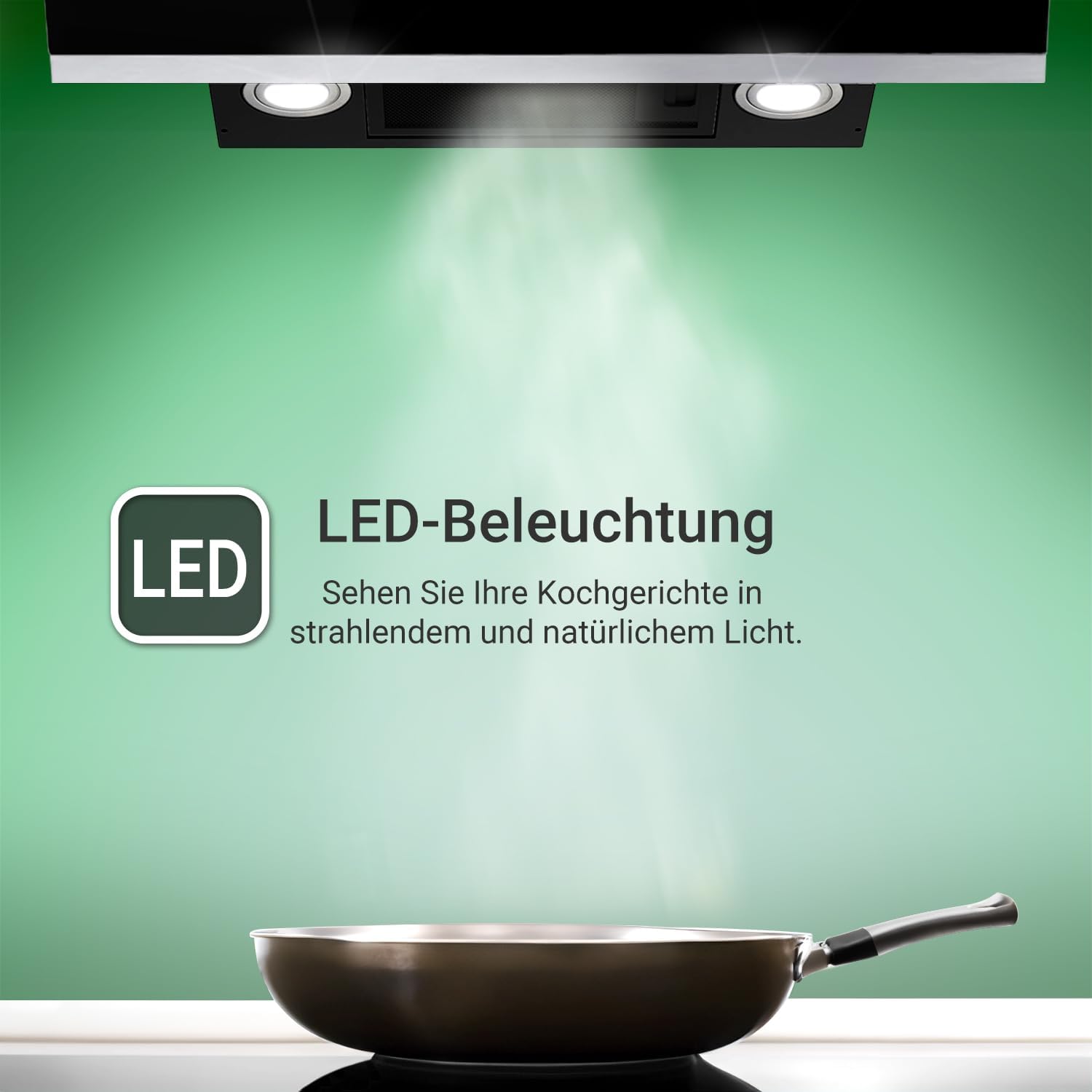 KKT KOLBE A+++ Dunstabzugshaube 80 cm Kopffreie Wandhaube Edelstahl schwarzes Glas Nachlaufautomatik LED-Beleuchtung SensorTouch-Bedienung HERMES8005S