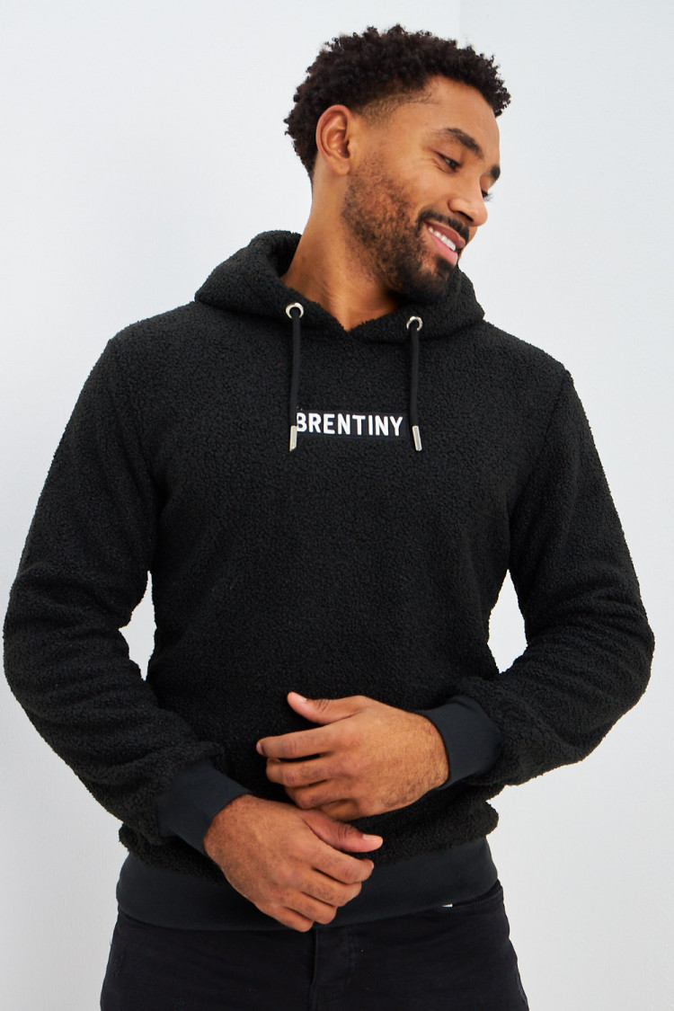 Sweat noir à capuche imitation peau de mouton Brentiny