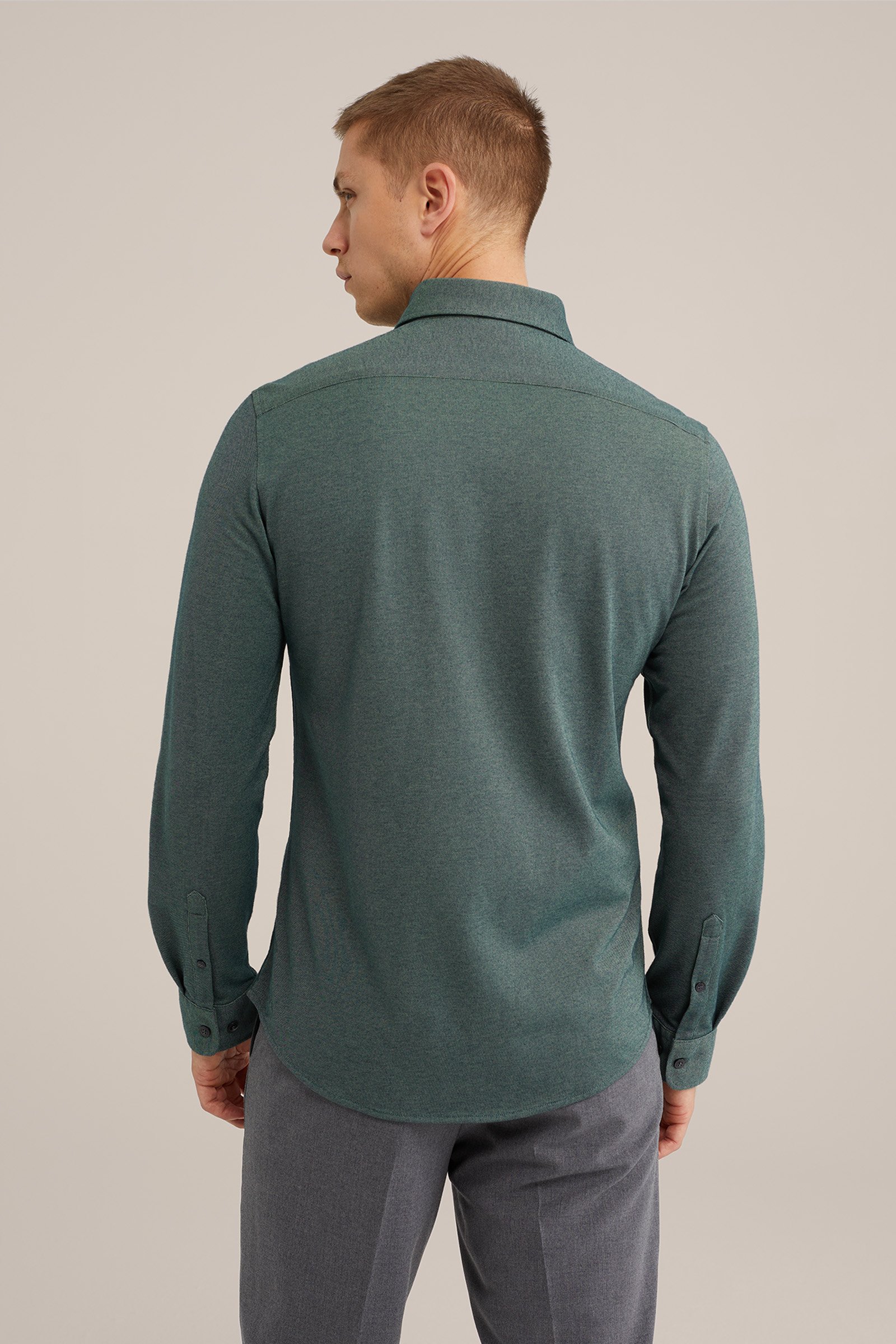 tall fit overhemd van piquéjersey Fundamentals Donkergroen