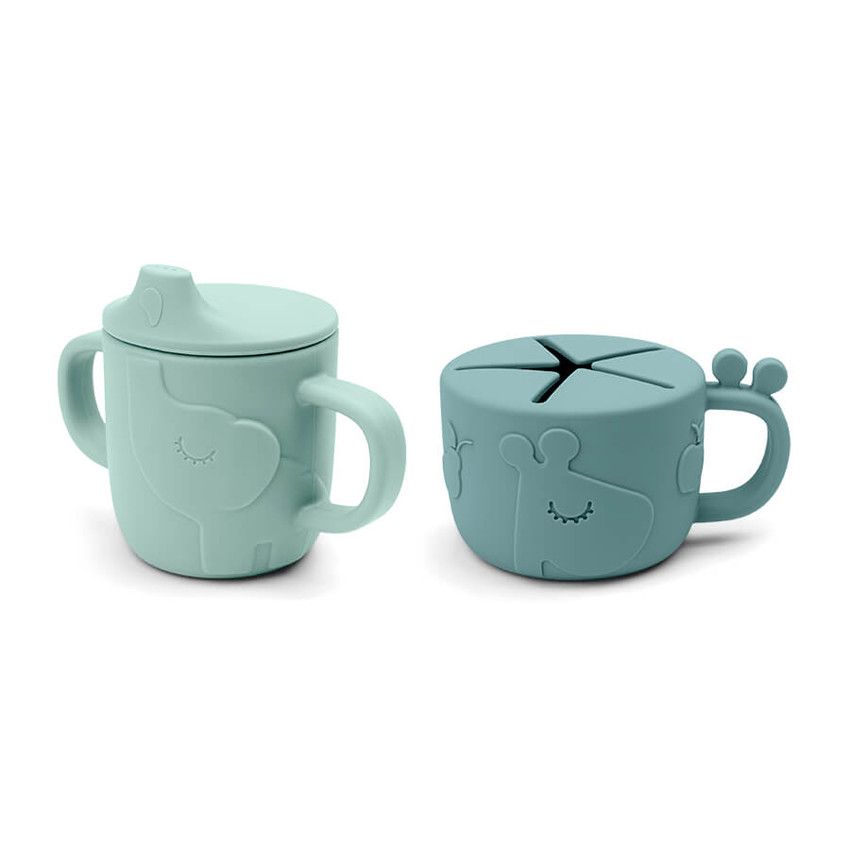 Lot de 2 tasses en silicone Deer friends - Bleu - Ecru