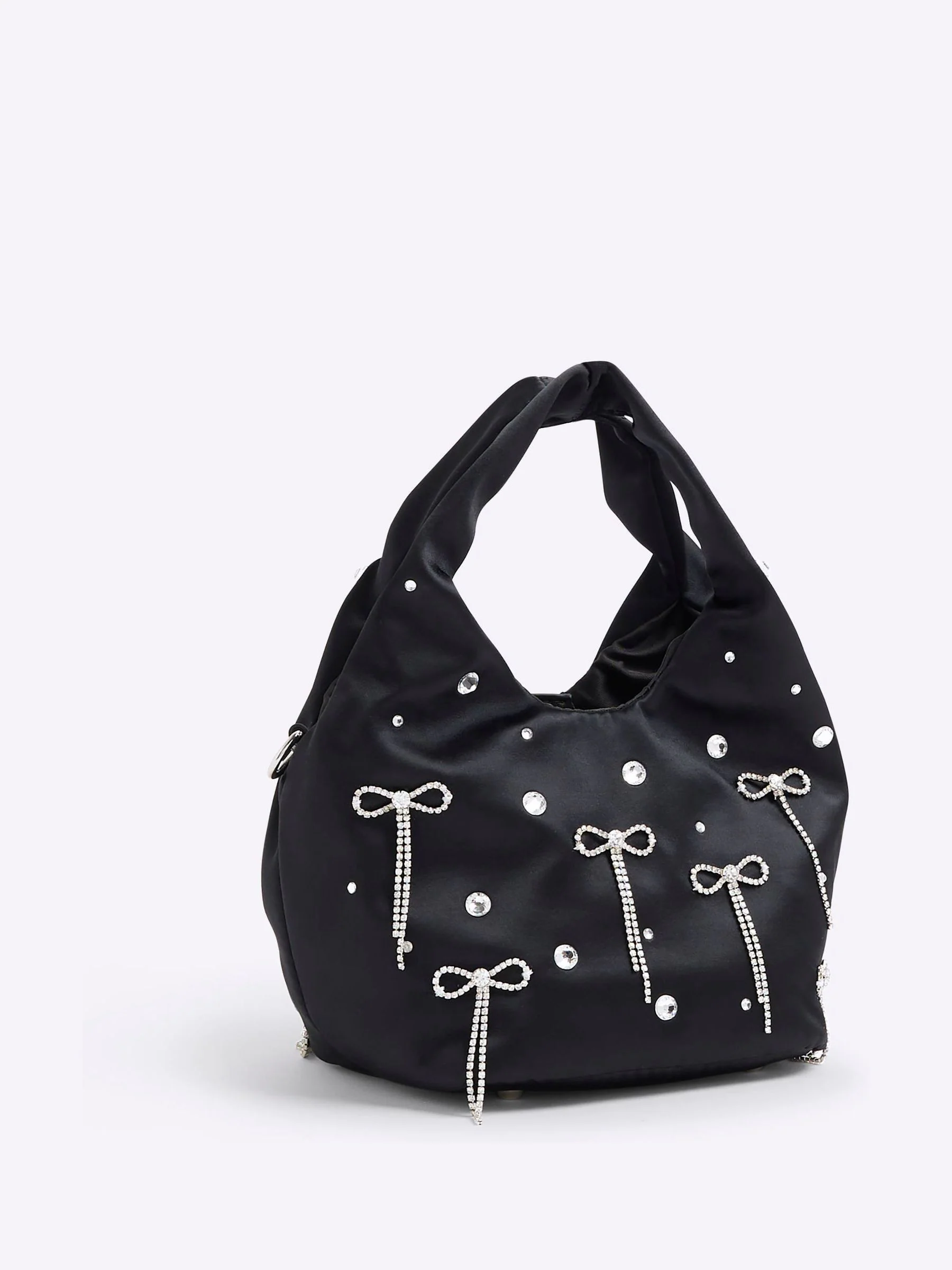 River Island Satin Diamante Bow Grab Bag