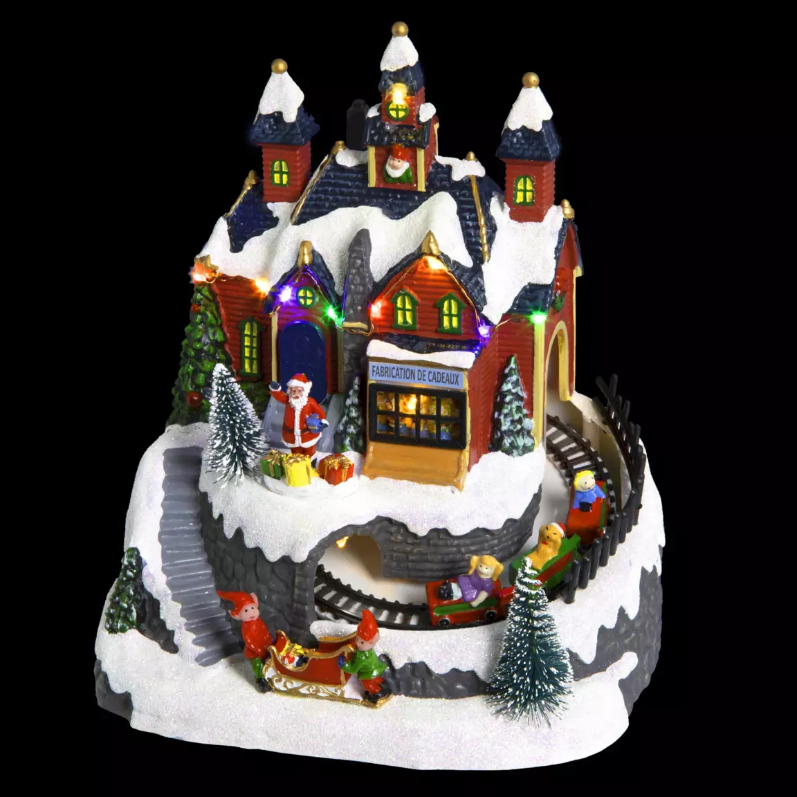 Village de Noël lumineux à piles Atelier et train de Noël lumineux et musical
