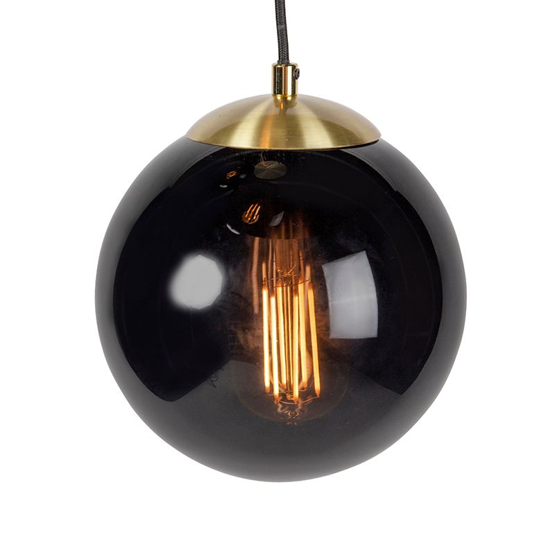 Art deco hanglamp messing met zwart glas 3-lichts - Pallon