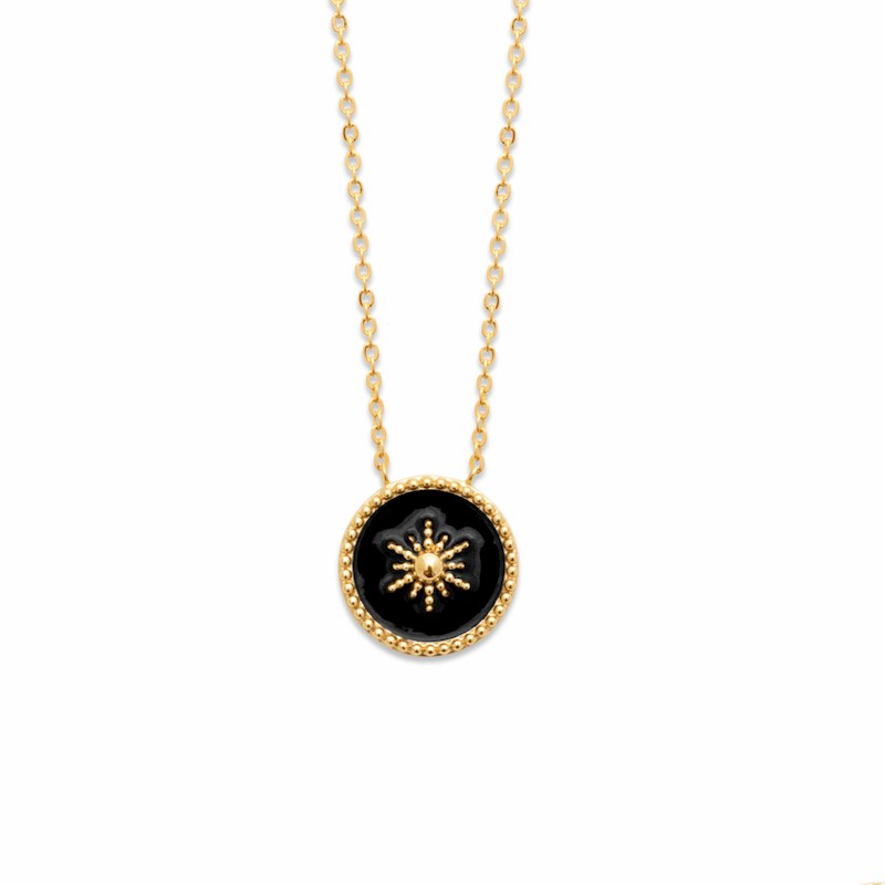 Collier Plaqué Or Tendance Soleil Noir