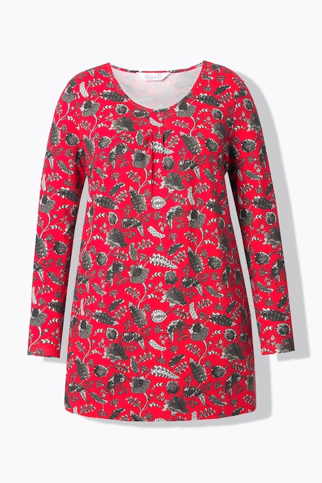 T-Shirt, A-Linie, florales Muster, Langarm