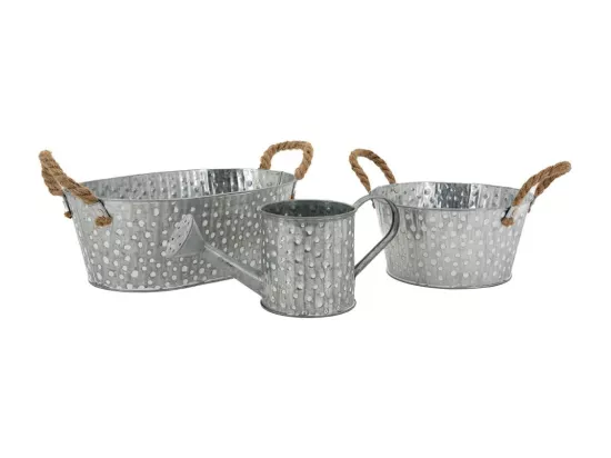 Corbeille métal à pois blanc avec anses (Lot de 3)