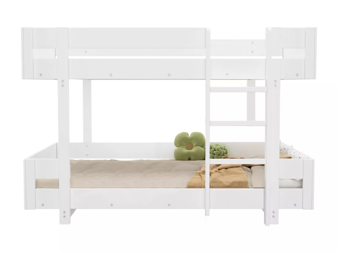 Lit superposé pour enfant 90x200 cm - avec échelle et garde-corps - design simple - Blanc (sans matelas)