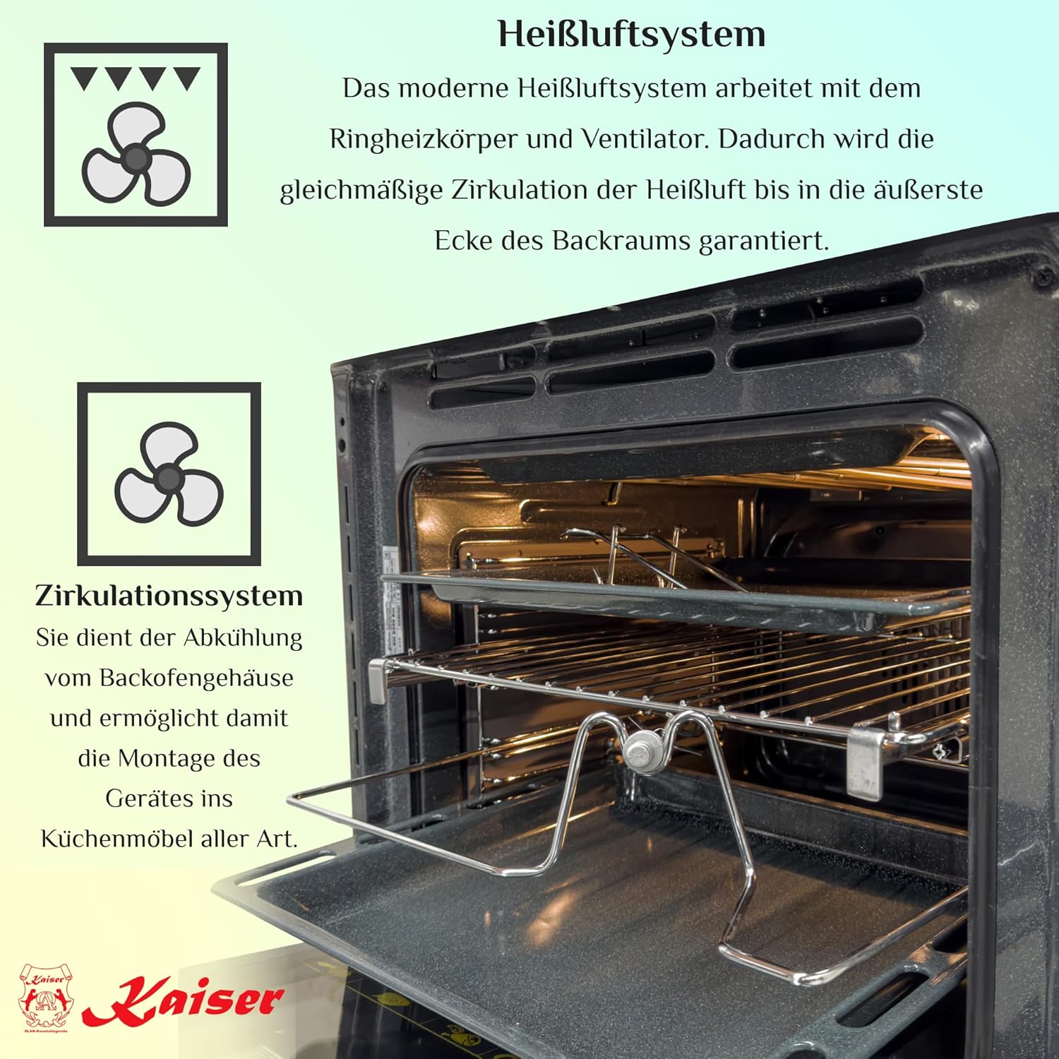 Kaiser Empire EH 6355 Schwarz Exklusiver Nostalgie Backofen 60 cm Autark • Selbstreinigender Elektrobackofen 67L • Einbau-Backofen mit Drehspieß, Heißluft, Grill • Retro Design mit modern Technologie
