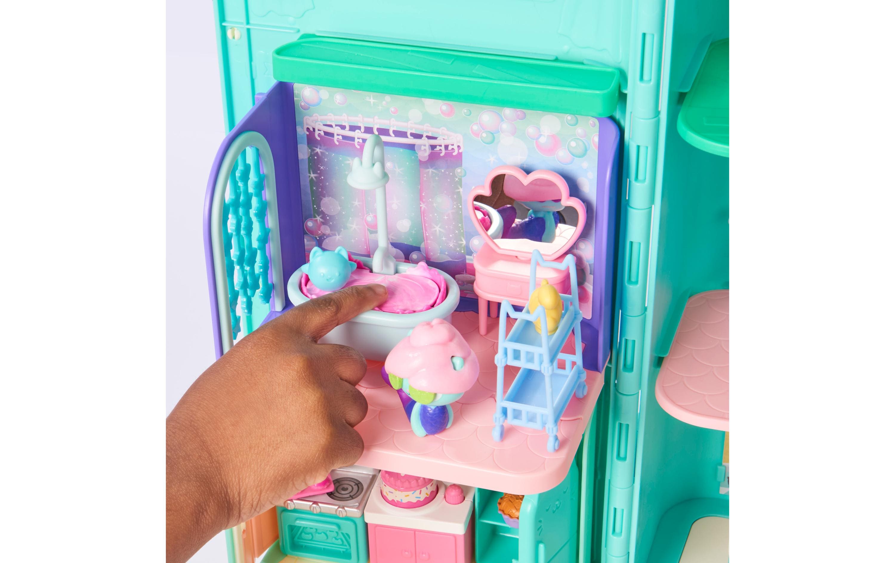 Gabby's Dollhouse MerCats Badezimmer Deluxe RoomsDetailgetreues Verwöhnbad Deluxe und Meerjungfrau-Katzenfigur
