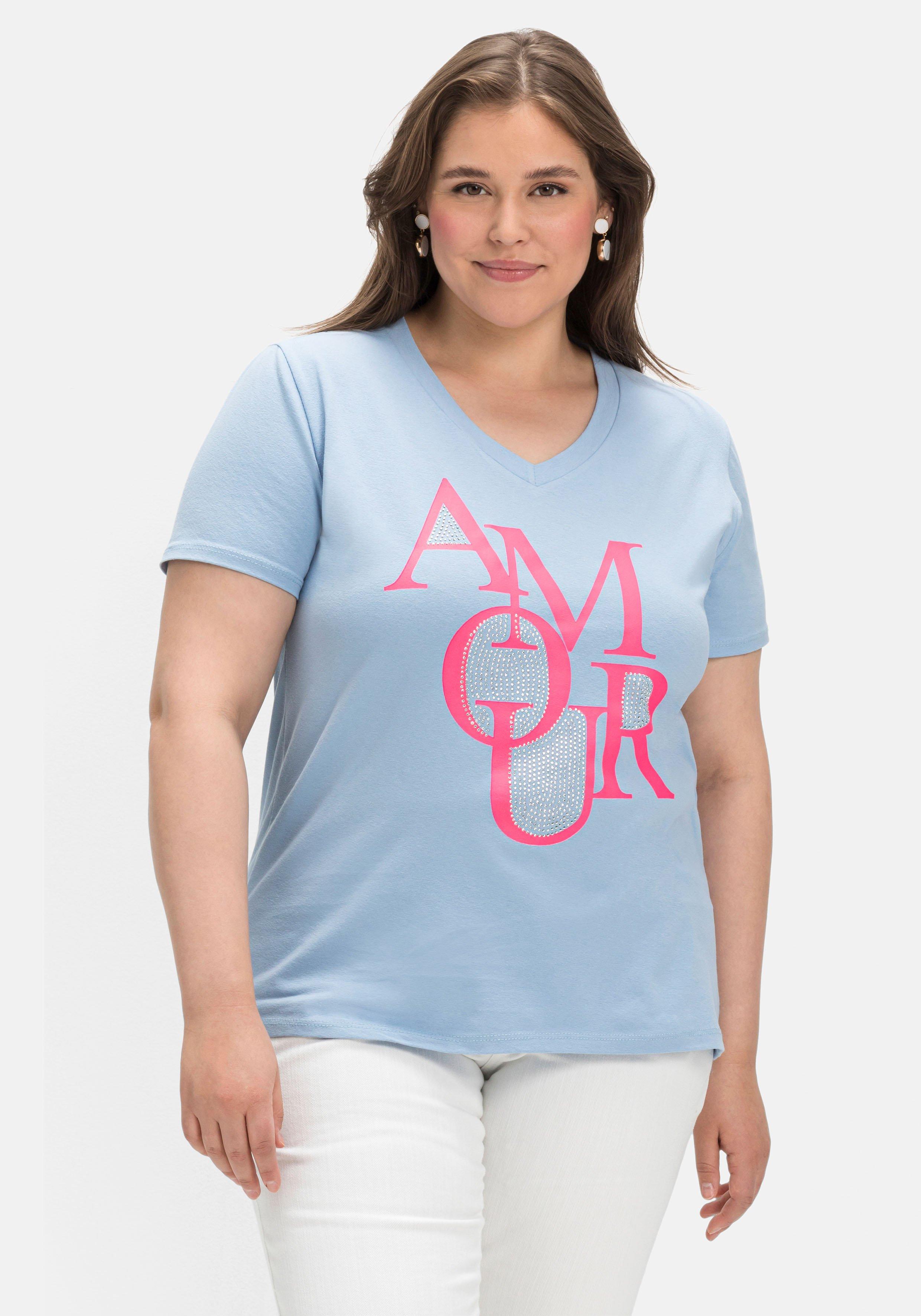 T-Shirt mit Neon-Frontprint, elastische Qualität