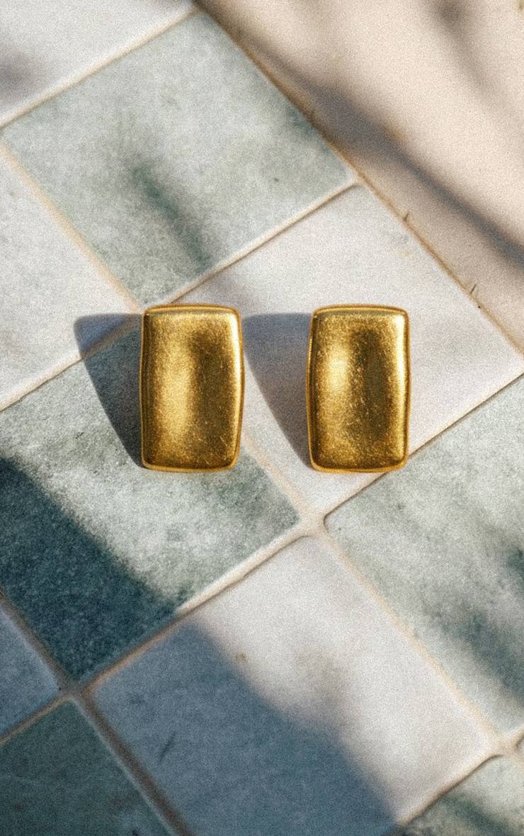 Doré Boucles D'oreilles Clous Rectangulaires Lisses En Acier Inoxydable