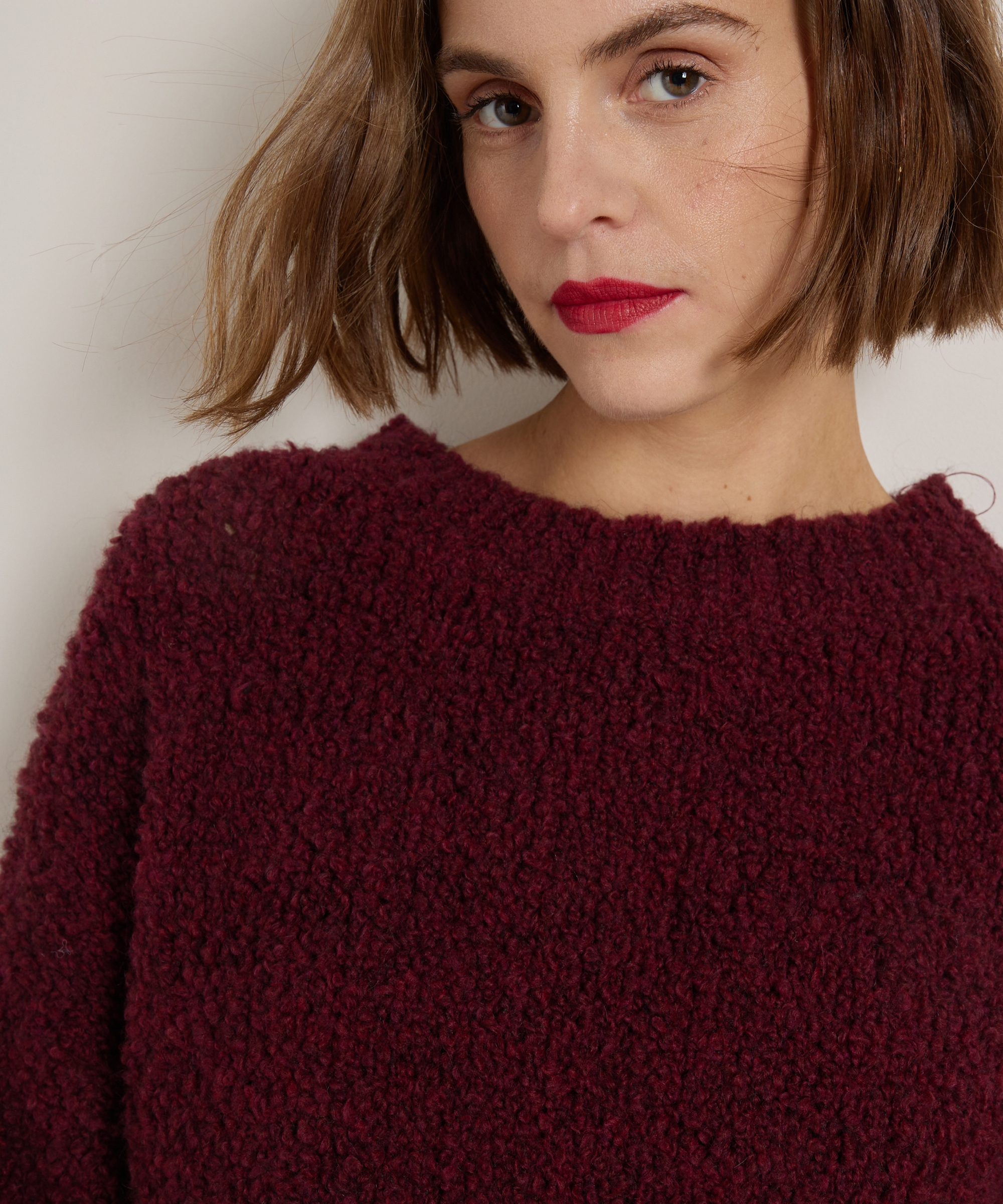 boucle trui met korte mouw