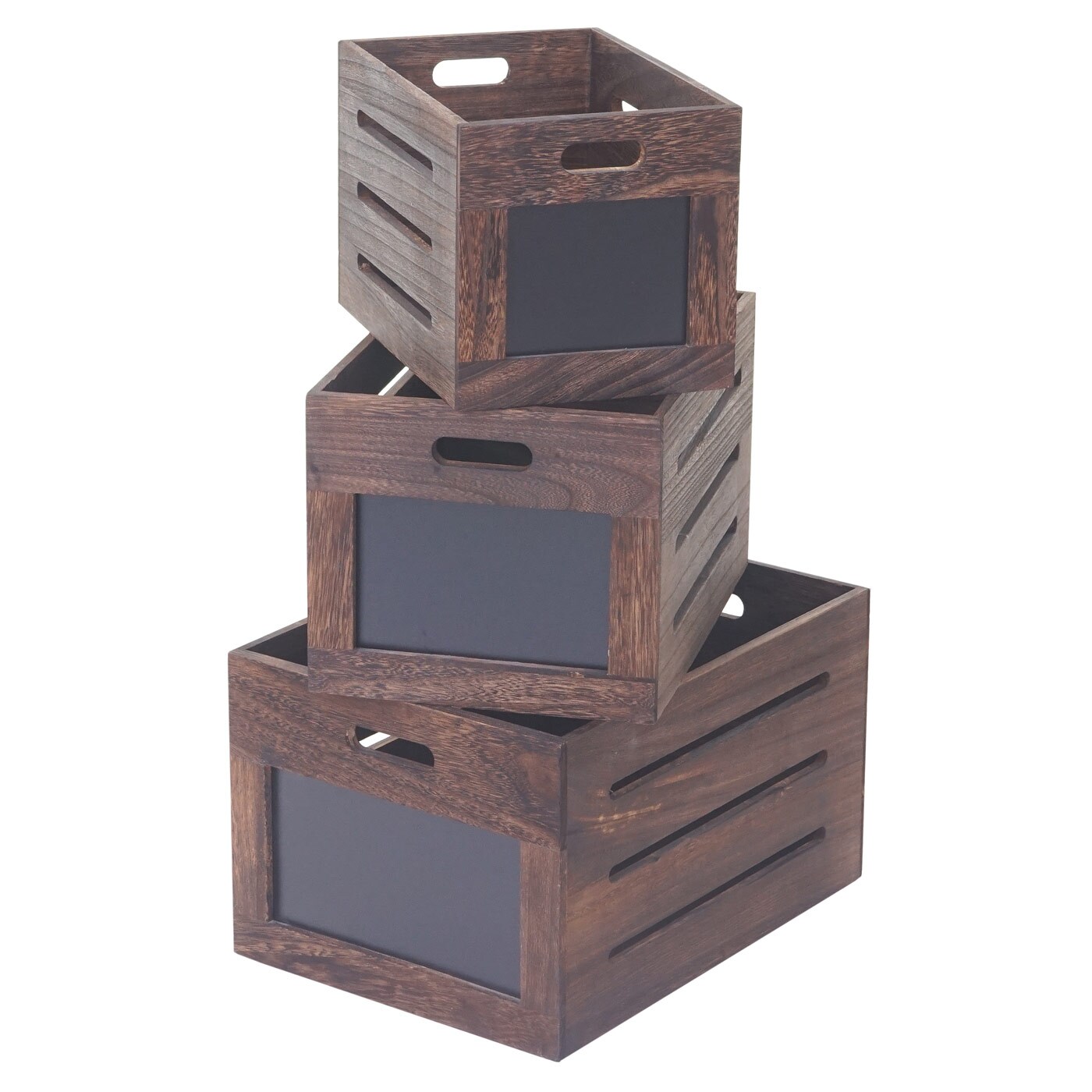 3er Set Holzkiste MCW-E11, Aufbewahrungsbox mit Tafel, Shabby-Look ~ Vintage braun