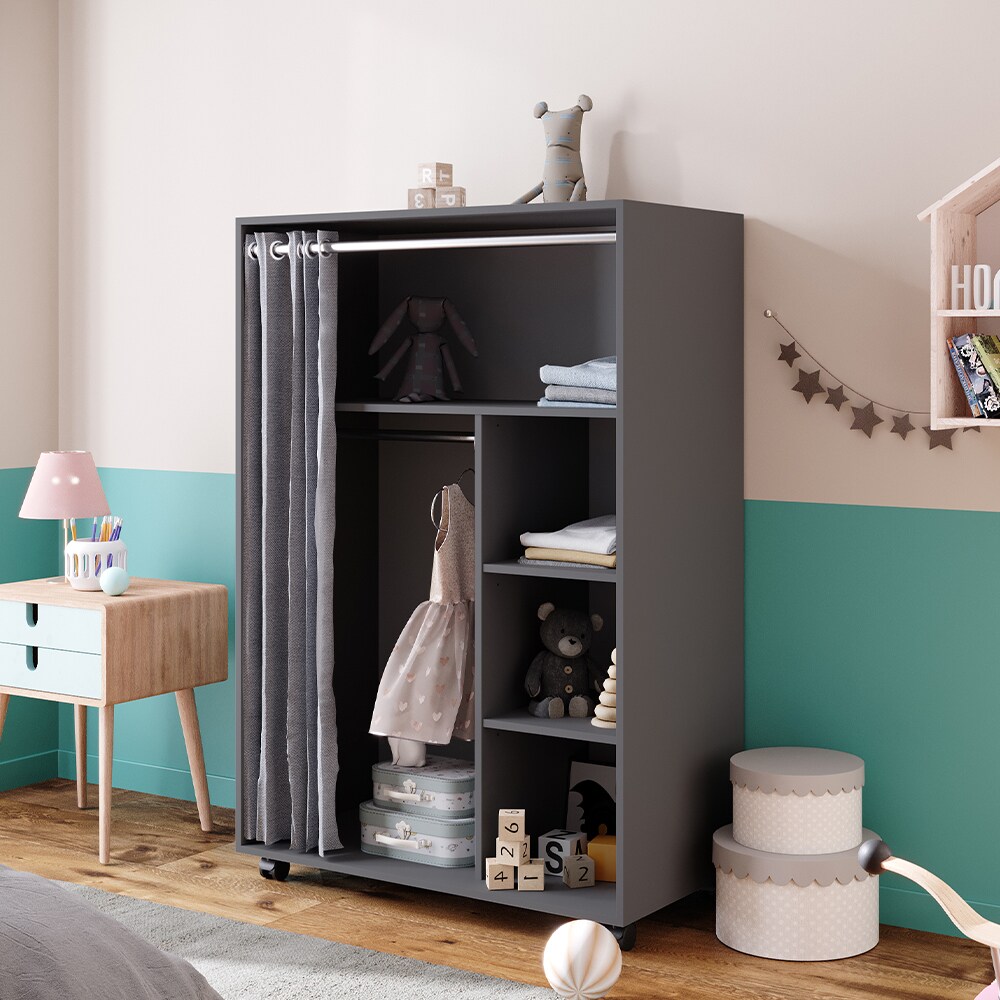 Vicco mobiler Kinderkleiderschrank Dielenschrank Garderobe Doros Grau modern 100 x 147 cm offen rollbar