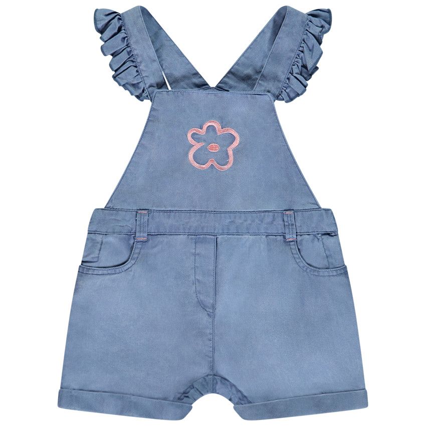 Salopette courte avec fleur brodée pour bébé fille - Bleu