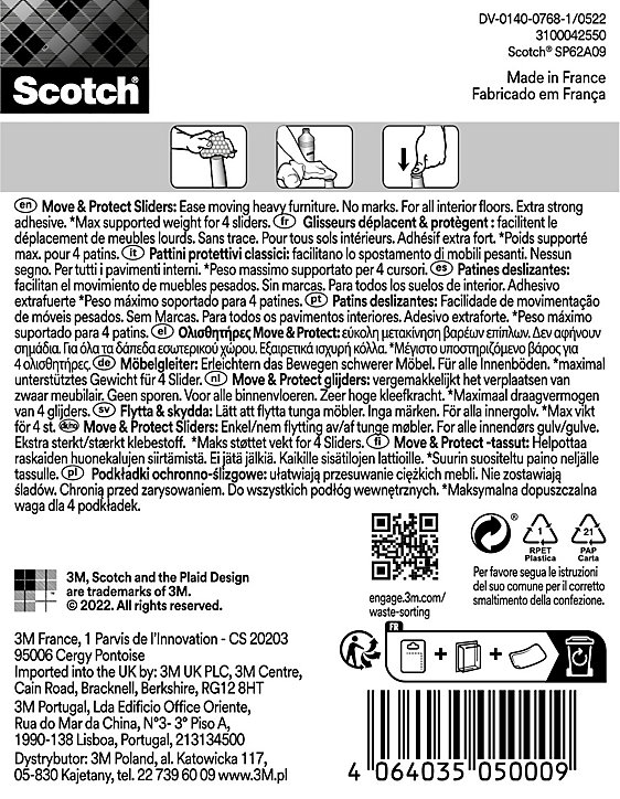 Patin glisseur adhésif rond gris Scotch ø40 mm x 1 mm, lot de 4