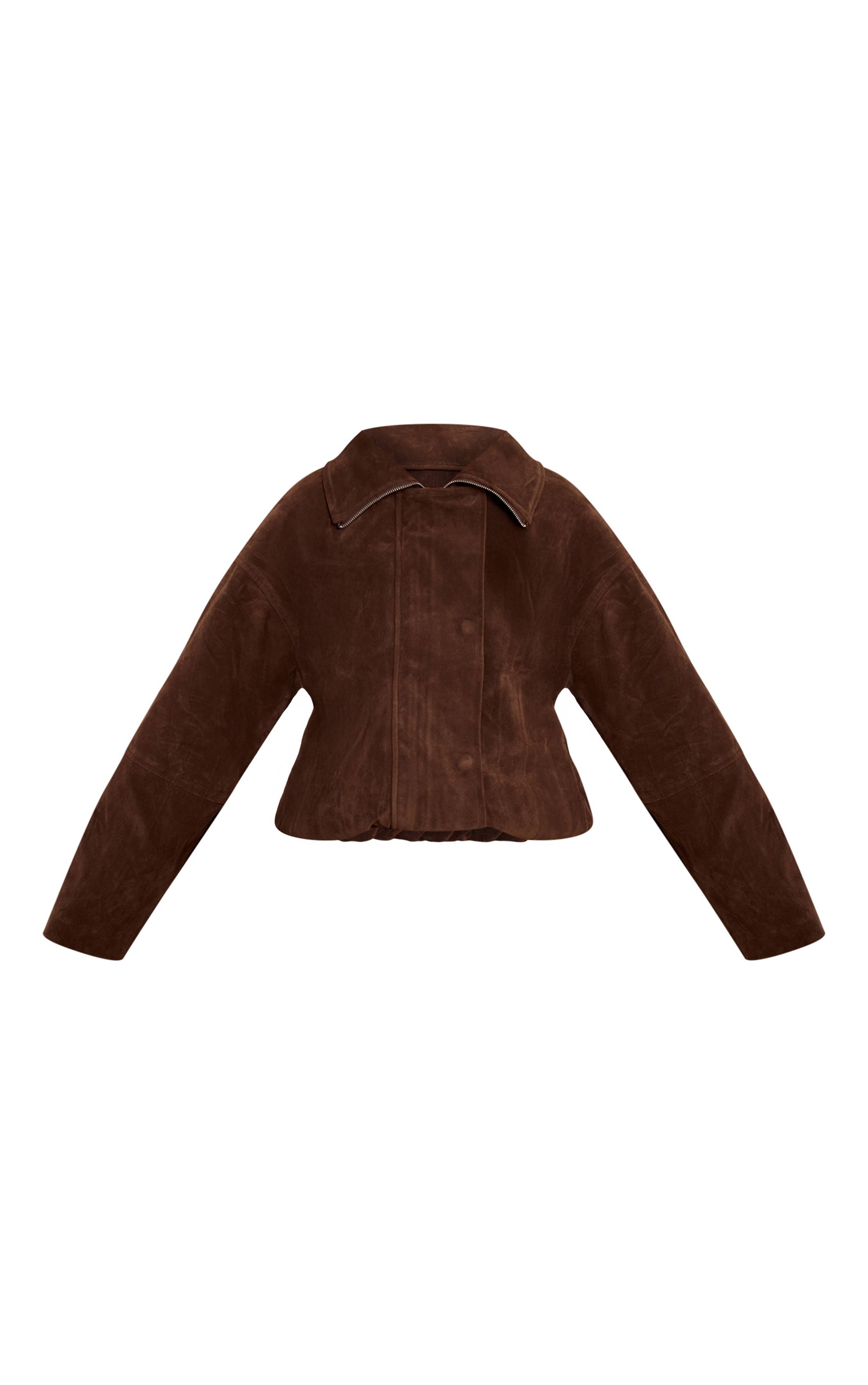 Marron Foncé Veste De Motard En Daim