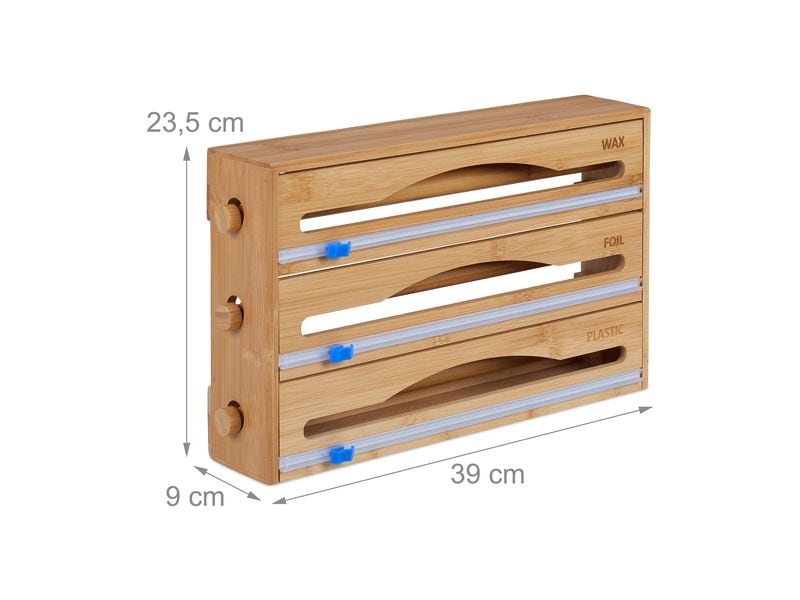 relaxdays Folienschneider 3 in 1 Natur Folienorganizer für Wand und Schublade