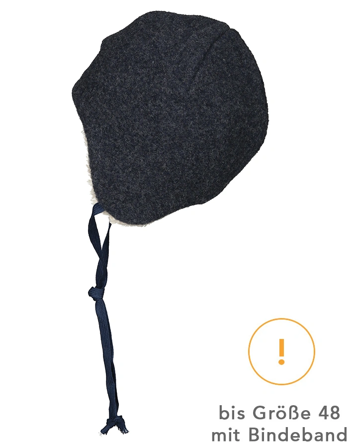 Woll-Mütze JONAS FLEECE mit Plüschfutter in marine/natur