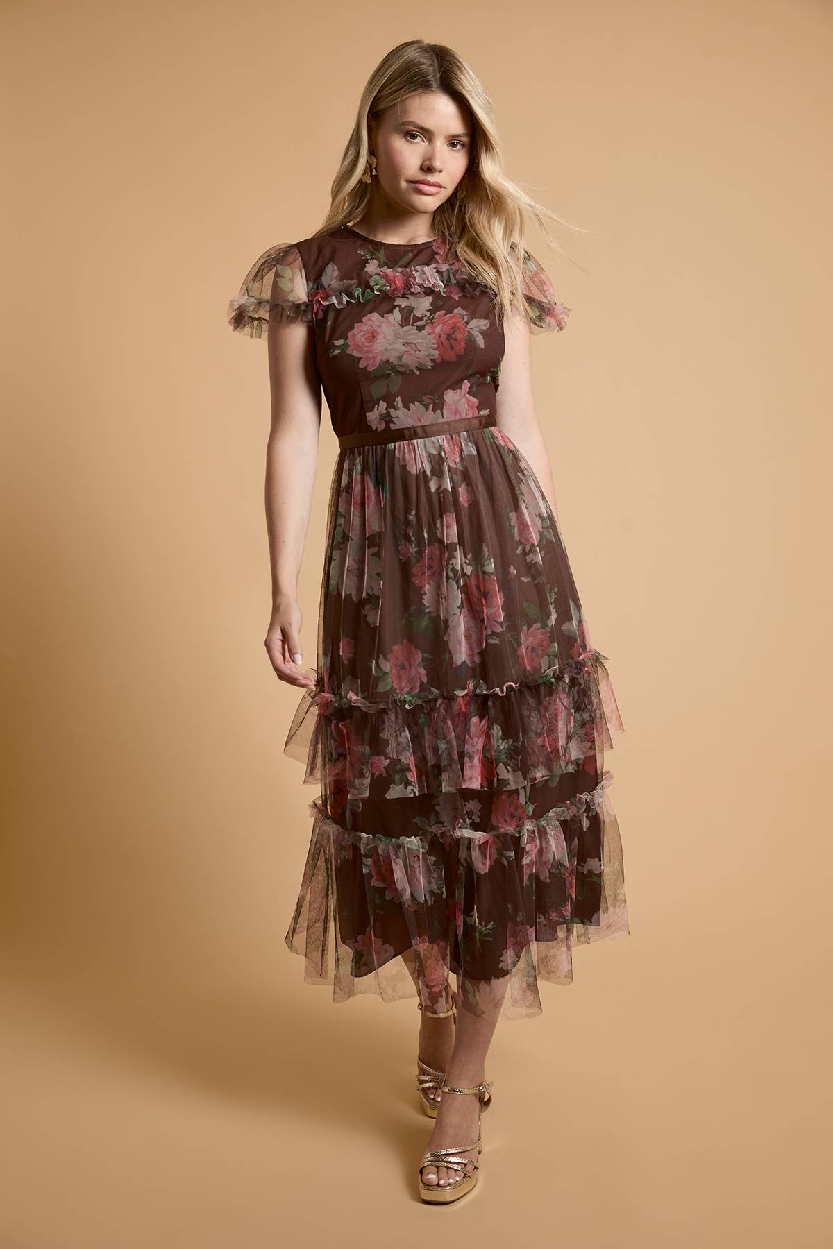 Oasis Robe Longue En Tulle Imprimé