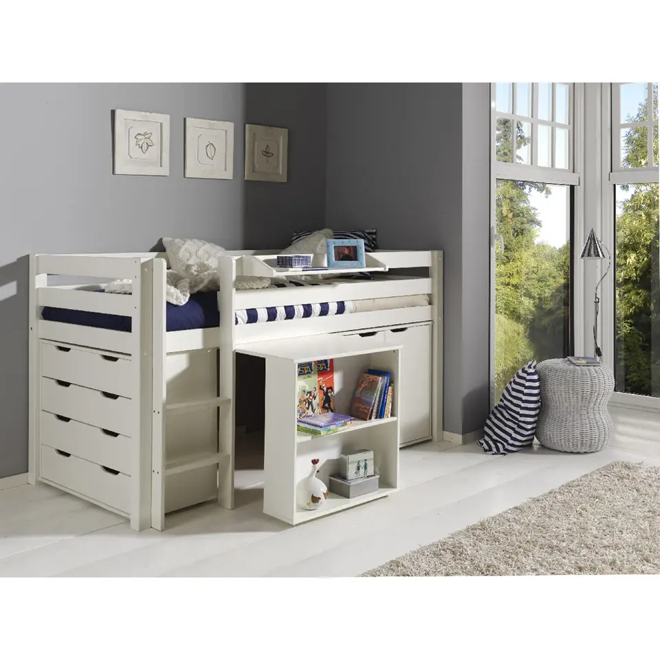 Vipack halfhoogslaper Pino met bureau - incl. lades/kast - wit - 114x105x209,3 cm