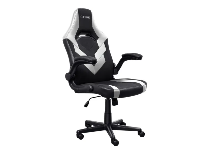 Trust GXT 703W RIYE - Spillestol - armstøtter - L-formet - vippe - drejeled - syntetisk læder, elastisk stof - hvid