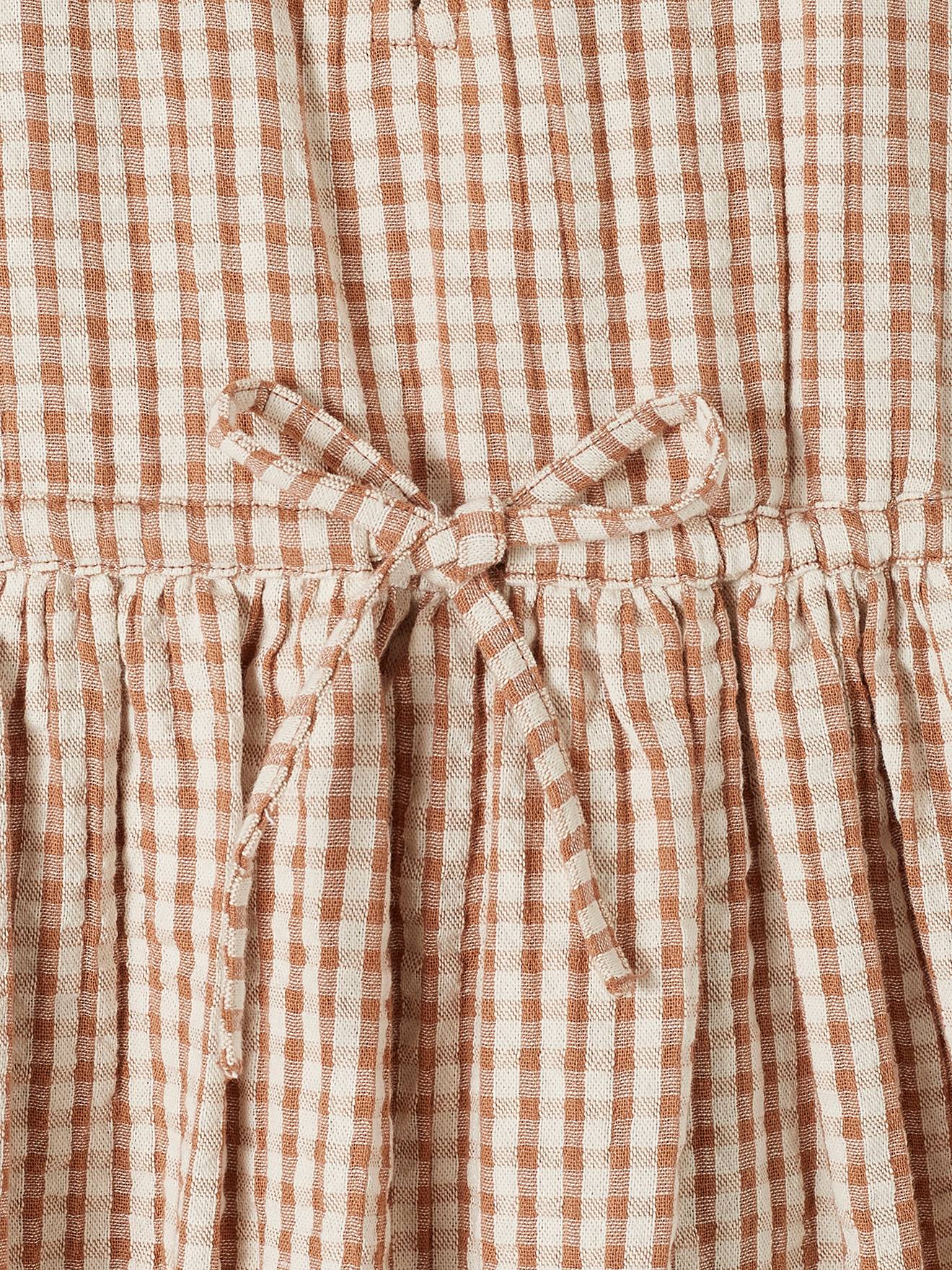 Vestido xadrez vichy com gola de babados para menina, xadrez vichy marrom