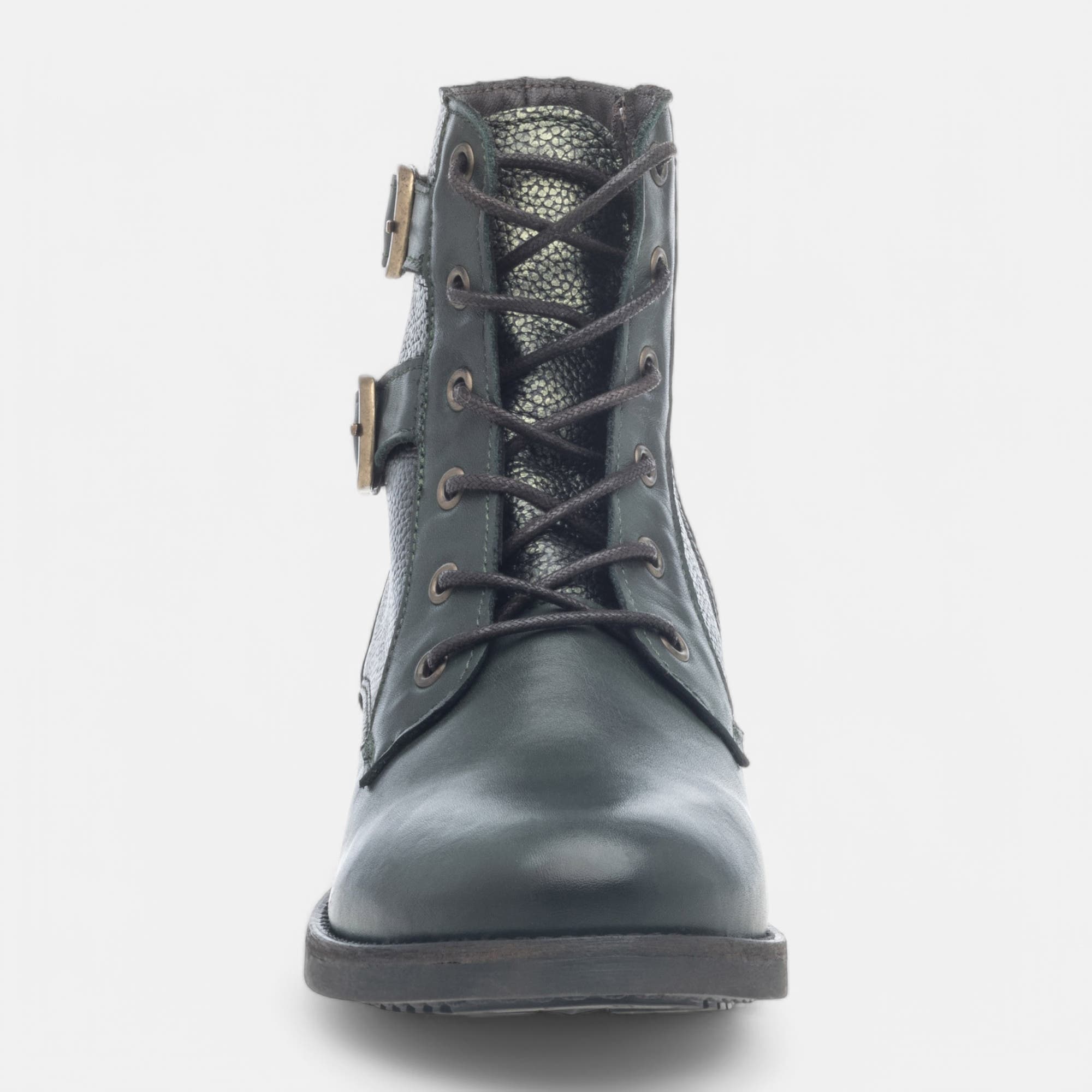 Bottines à lacets Femme en cuir kaki