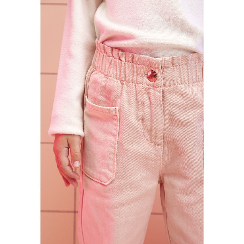 Pantalon paperbag en coton uni pour fille - Multicolore