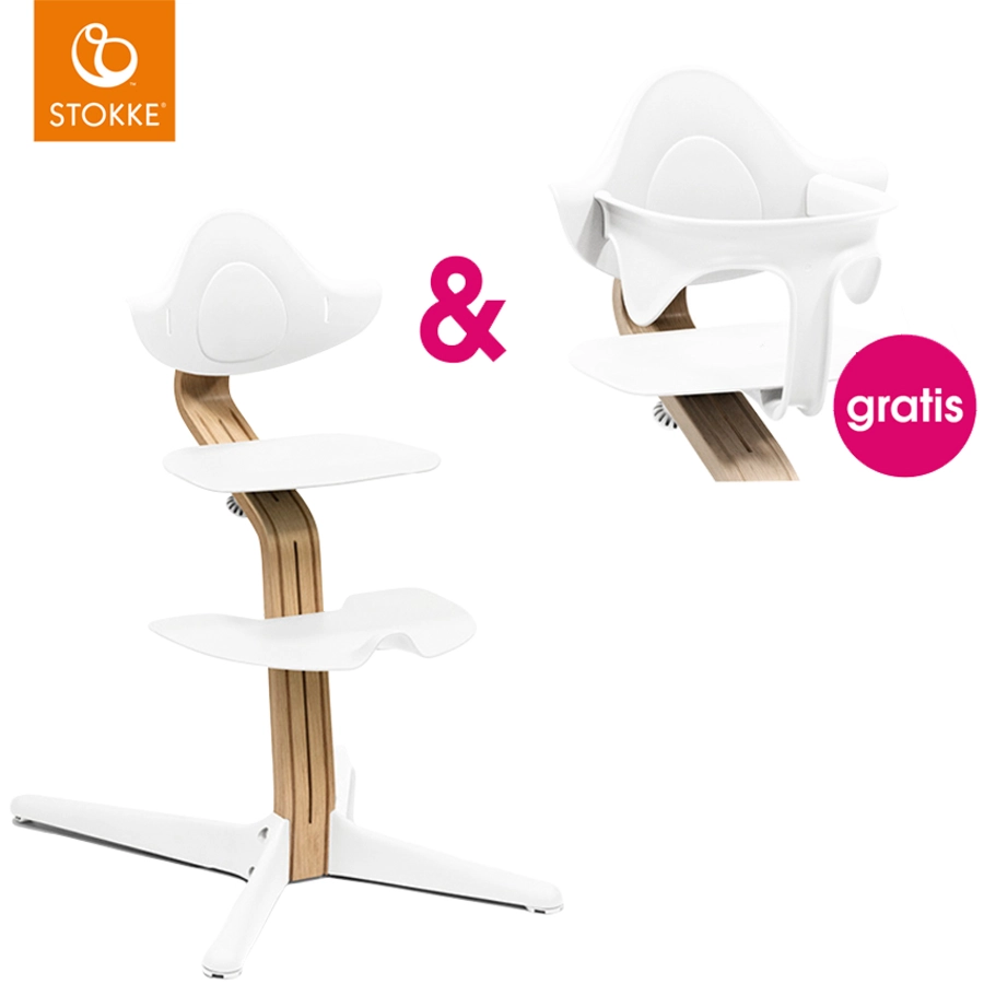 STOKKE® Nomi® Hochstuhl Eiche  weiß + gratis Baby Set weiß