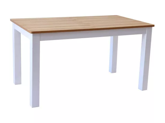 Table à manger extensible effet bois 6/8 personnes, piètement blanc 140/180 cm - Lexi