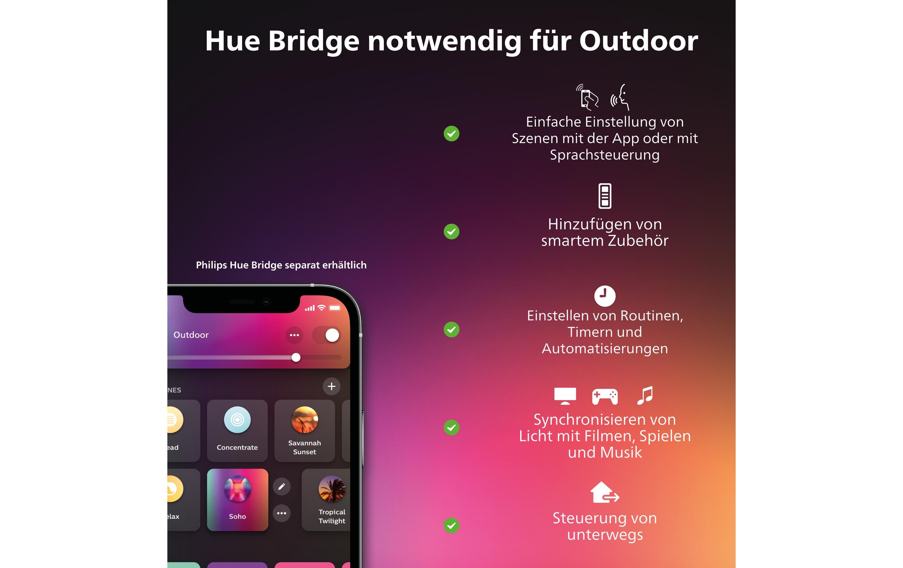 White & Color Ambiance Outdoor Impress Wandl. schwarz NV<br>Aussenleuchte Impress Hue WACA LV EU
