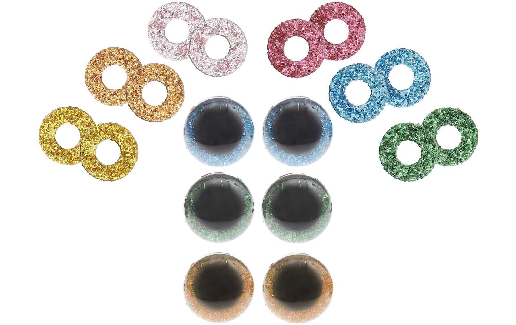 Sicherheitsaugen mit 6 Farben zur Auswahl 12 mm 6 Stk.Set mit sechs Glitzerfarben für individuelle Gestaltung