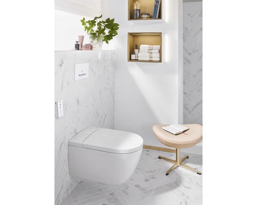 Villeroy & Boch ViClean-I 100 douchetoiletset, diepe spoeling, open rand, glanzend wit met coating, met toiletzitting V0E100R1