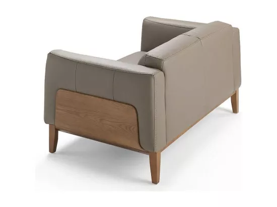 Canapé 2 places cuir et pieds bois noyer Kina-Couleur Cuir Piel blanc