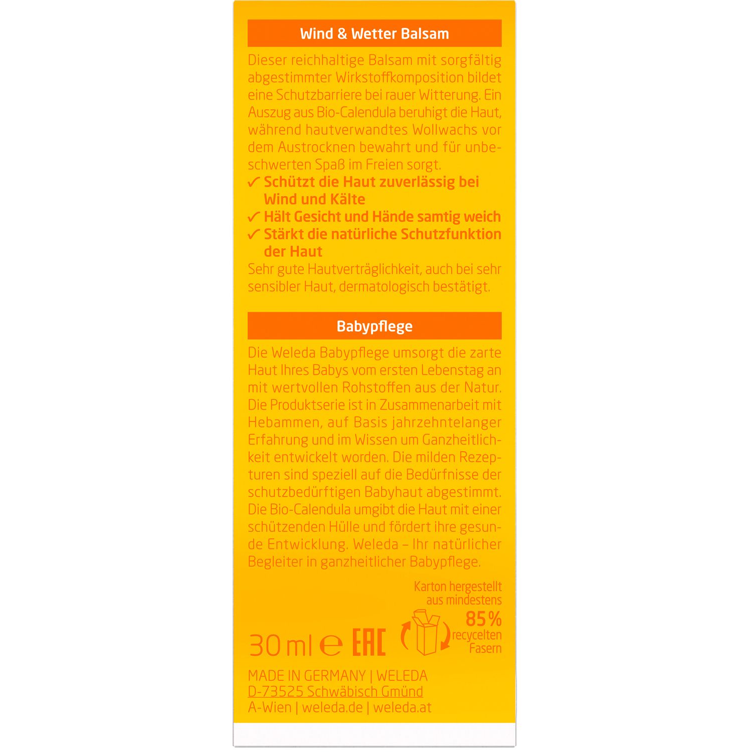 Weleda Baby Calendula Wind & Wetter Balsam - intensiver Schutz für zarte Gesichtshaut & kleine Hände