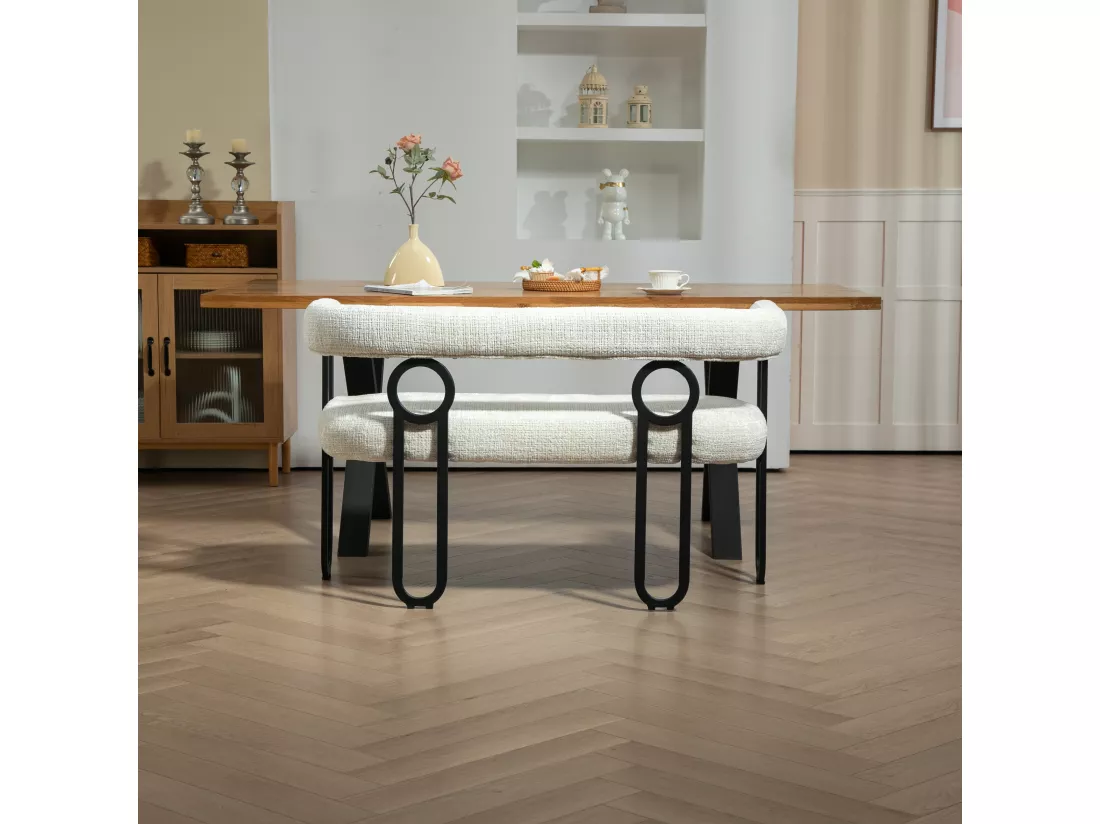 Haobosic - Canapé Double Moderne en Tissu Chenille Beige, Design Dossier Arrondi, Cadre Métallique Solide, 250 kg Capacité, Élégant et Confortable