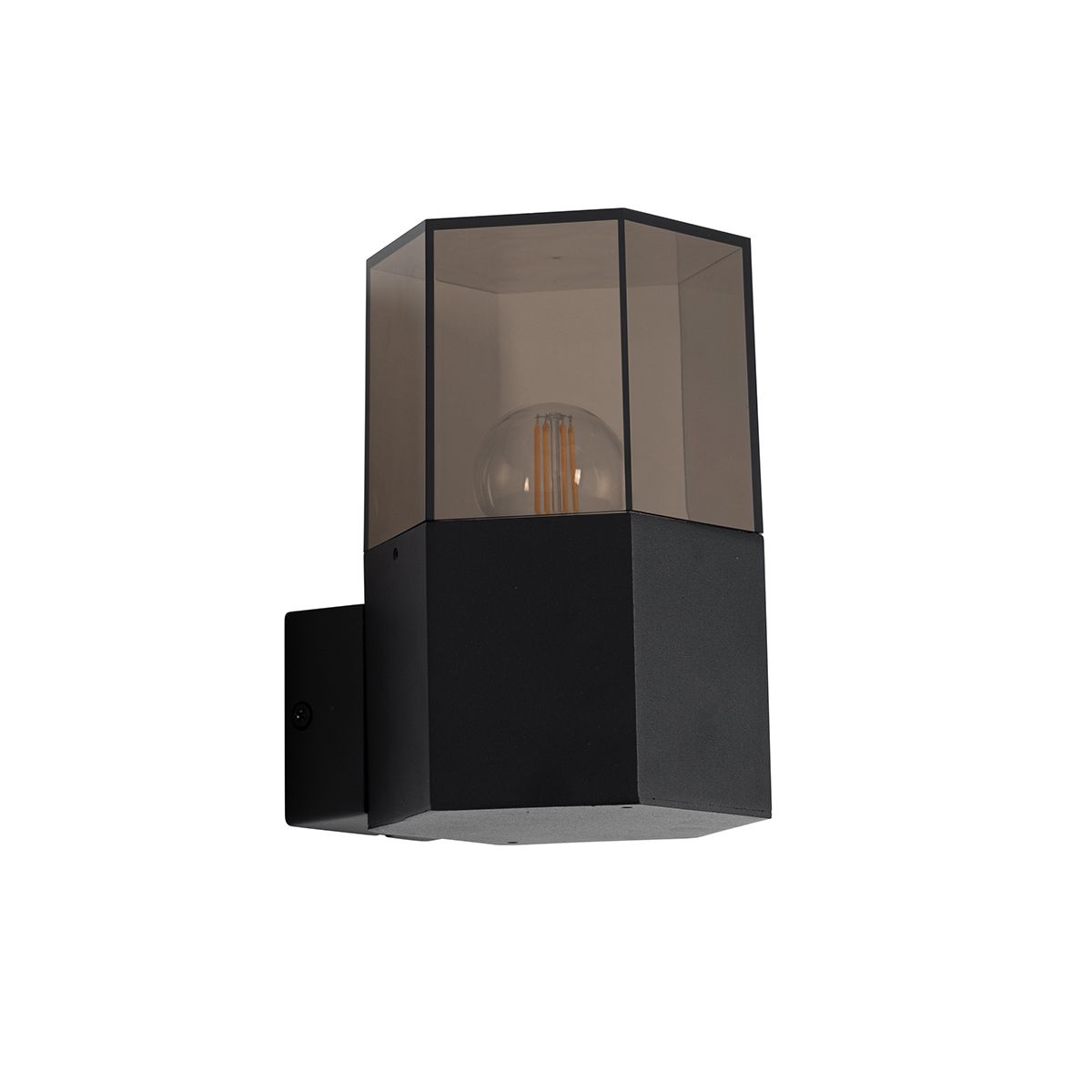 Buiten wandlamp zwart met smoke glas zeshoek IP44 - Denmark