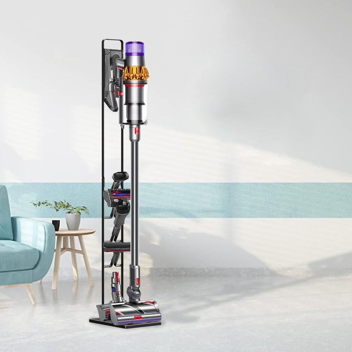 (127cm) Aluminium Akku Staubsauger Halterung Sauger Ständer für Dyson mit Rollen - Schwarz