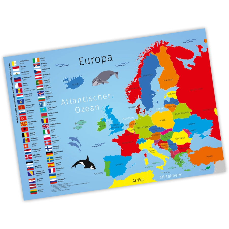 Nikima Poster Kinder Lernposter Europa -  in 3 Größen bunt