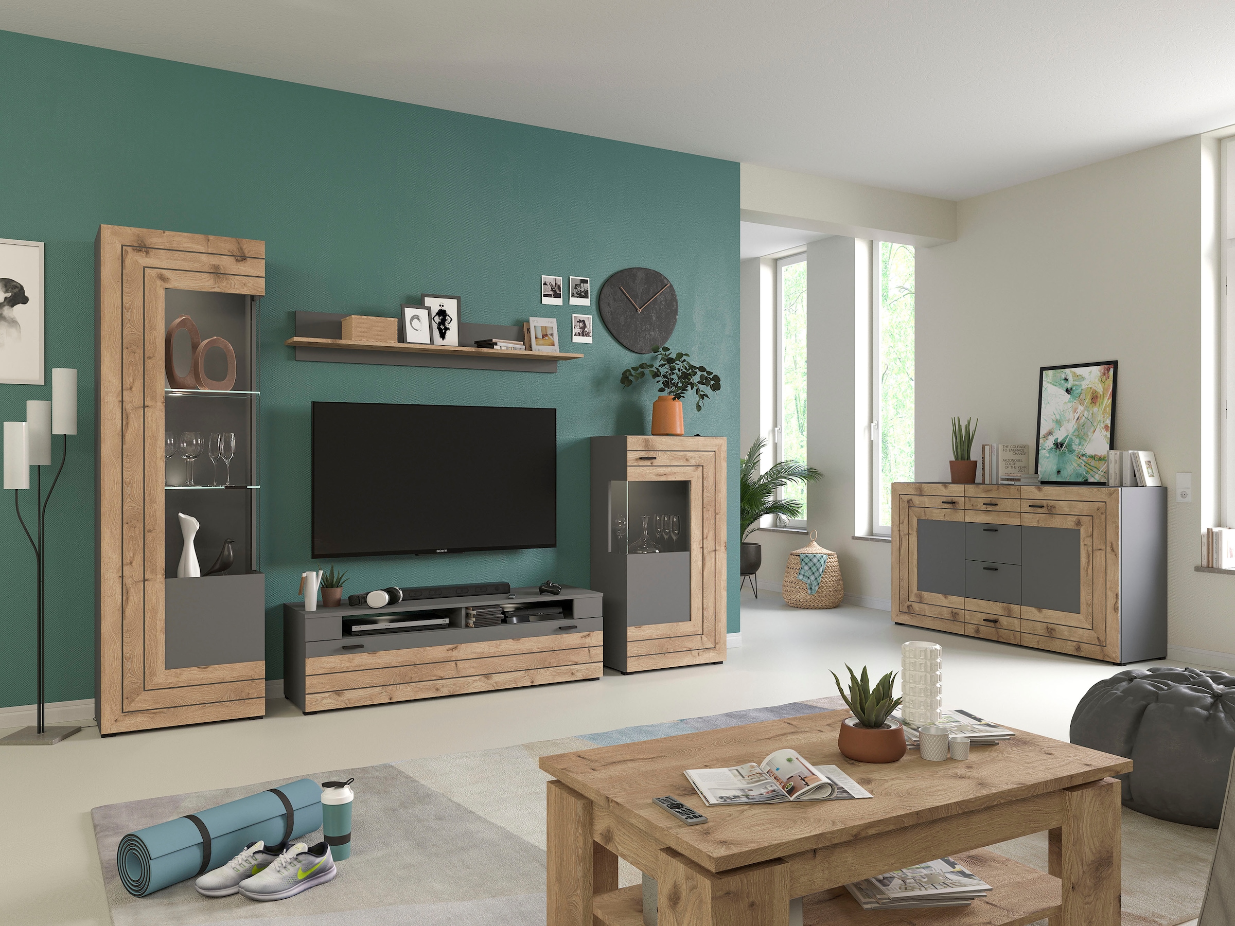 INOSIGN Vitrine »Aalborg, Höhe 118 cm, 1 Glastür, 2 Fächer, 2-farbig, Metallgriffe« Anrichte, Schrank, Kommode, Midischrank, Wohnmöbel, Wohnzimmer