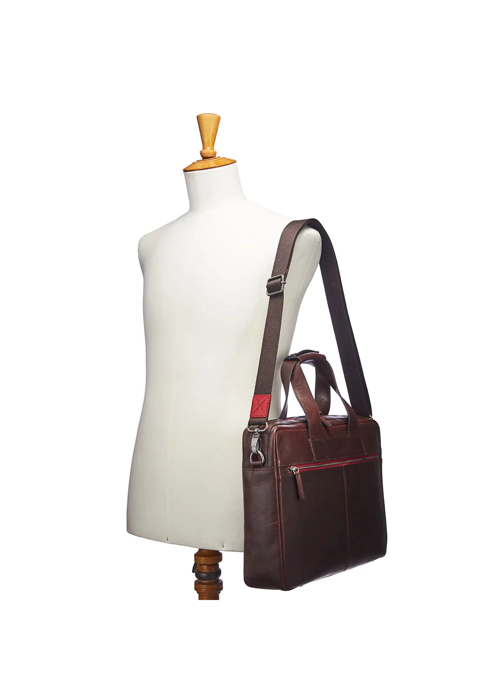 CARTABLE SOHO ZIP ROUGE CUIR MARRON