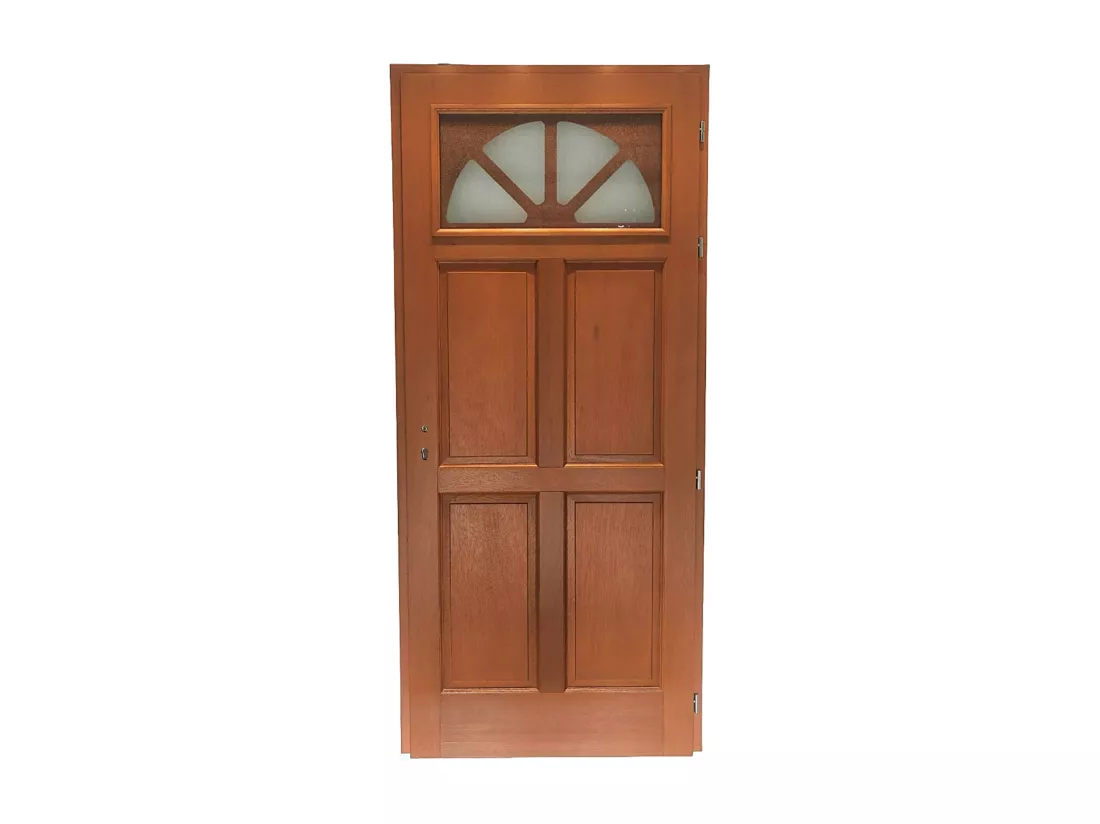 Porte D'Entrée Bois Vitrée, Ferji, H,215Xl,90 P,Gauche + Poignée Et Barillet (Ref 010403Fp) Cote Tableau