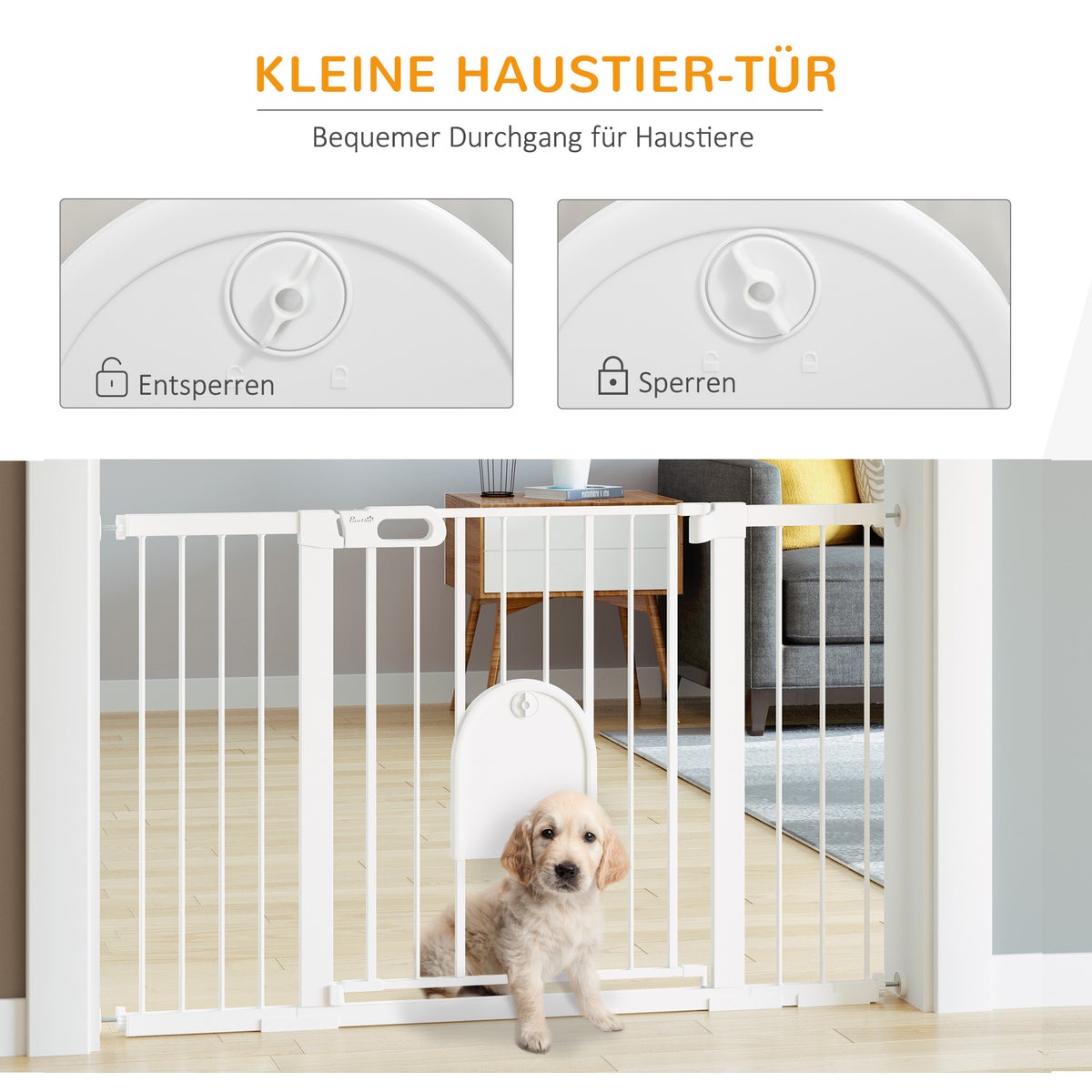 PawHut Veiligheidshek, 75-131B x 76H cm, Metaal, ABS, Wit