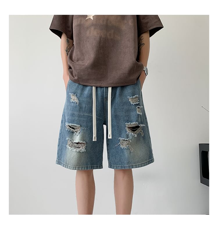 emeisa - Denim shorts met trekkoord in de taille en wijde pijpen