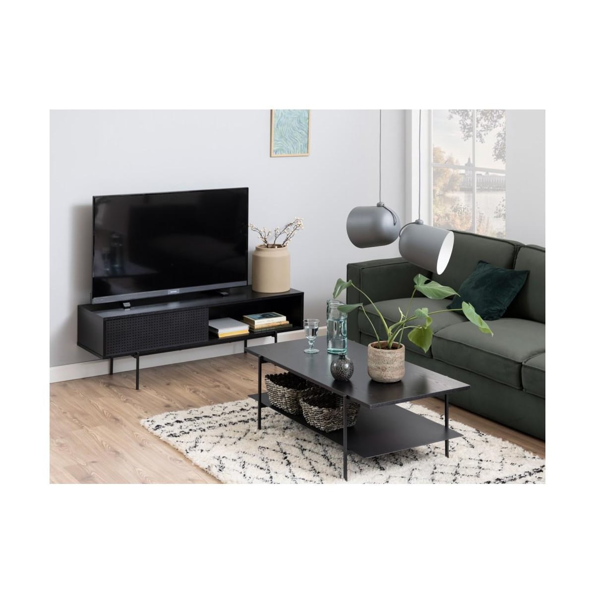 TV-bord ANGUS 140x40xH44cm, sort
